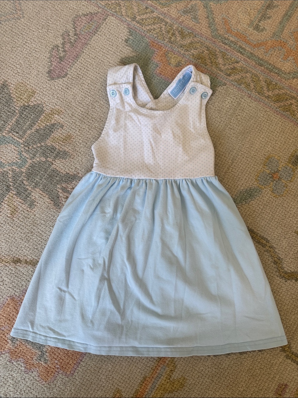 Girls' Sleeveless Two-Tone Dress - Light Blue & White